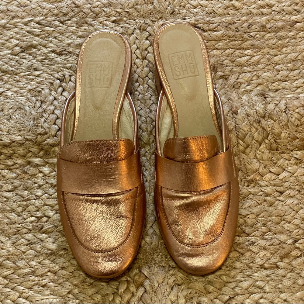 EMM SHU Gold pink metallic Leather Loafer Mules Size 40